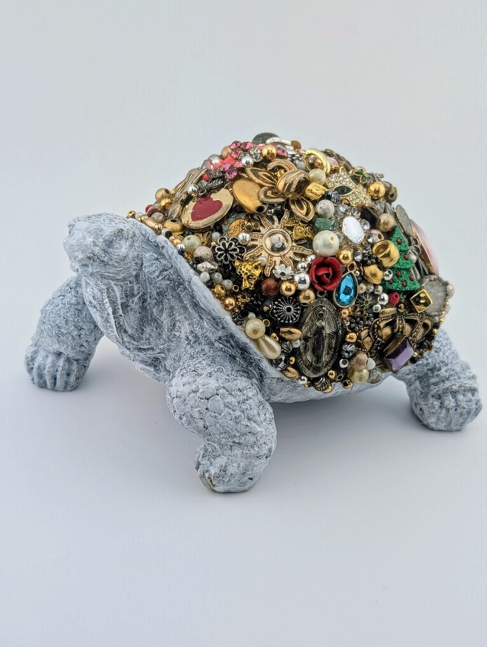 Handmade Jewelry Turtle Mosaic • Vintage Upcycled Art Decor Gifts